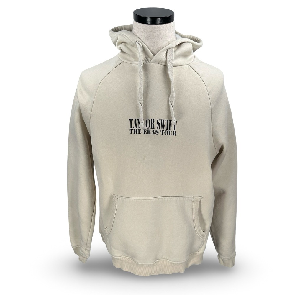 Taylor Swift The Eras Tour Hoodie Mens Small Beige Graphic Concert Sweatshirt